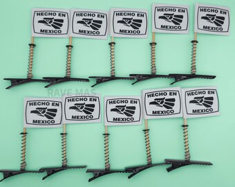 Hecho En Mexico Black and white Rave Sprout Flags set of 10 - Festival Accessories- Rave Sprouts- Fun Sprouts