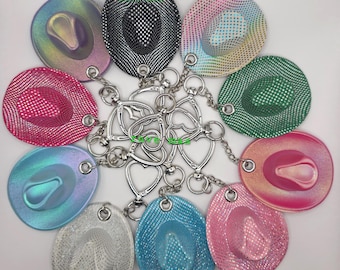 Mini Disco Cowboy Hat Keychain with Heart Claps Hook