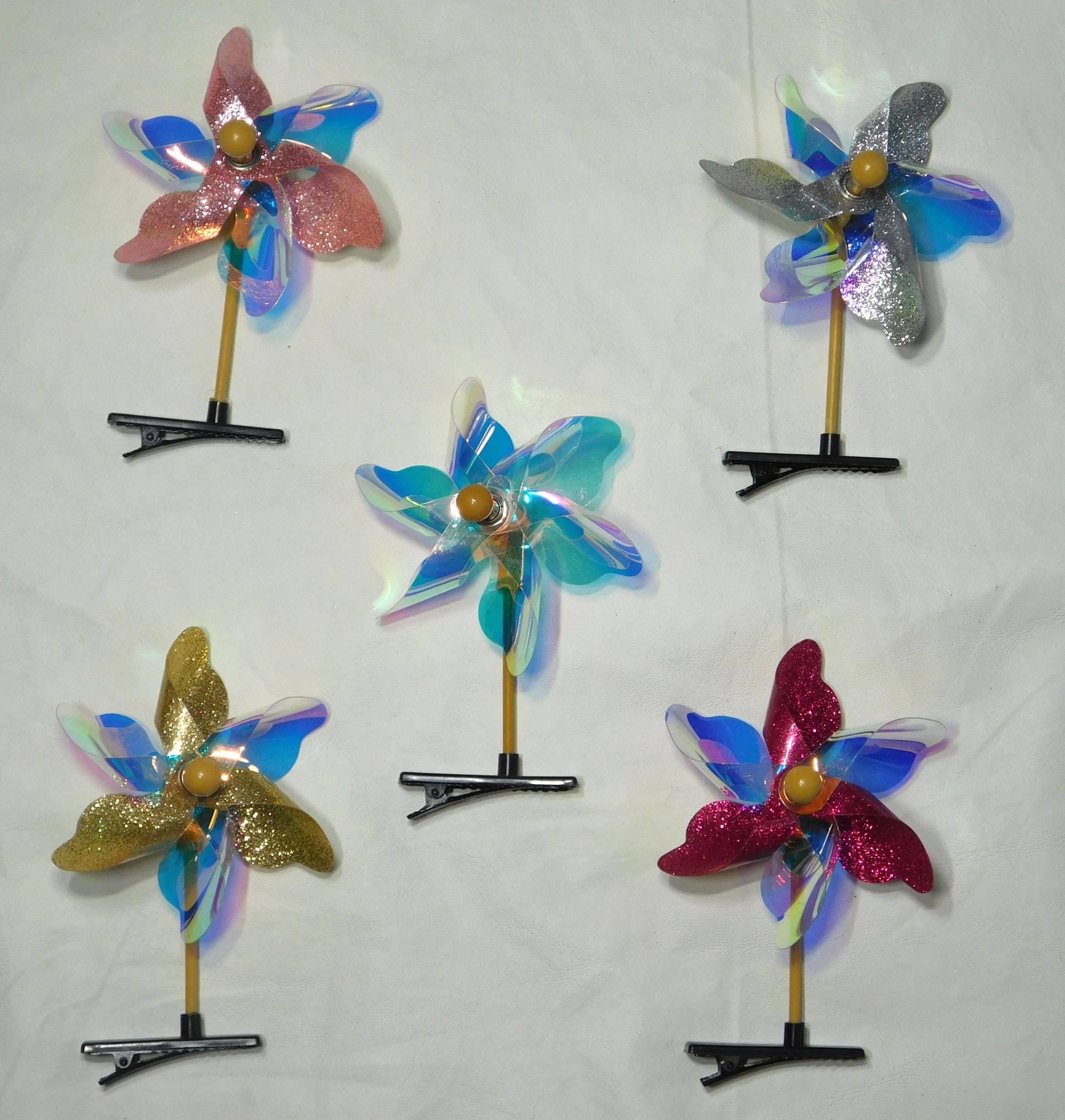 Mini Glitter Pinwheel Hair Clips (set of 5) - Rave Sprouts  display picture 3