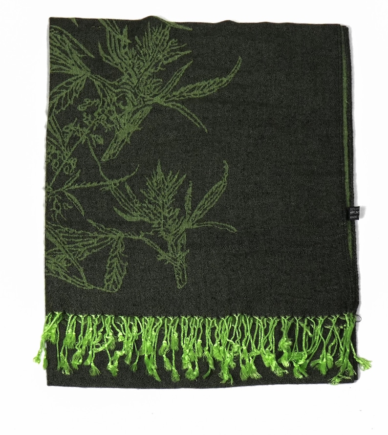 Mary Jane Cannabis Green Weed Pashmina- Marijuana Pash Inverted- Two Sided- Festival Accessory image 2