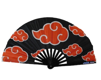 Red Clouds - Large Hand Fan: Rave Festival Accessory - Anime.
