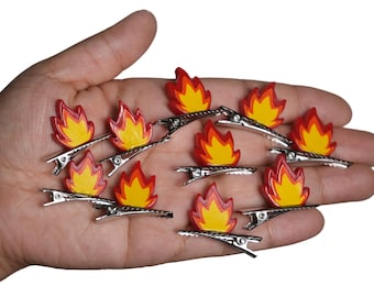Mini Flame Rave trinkets Set of 10 - Hot flames - Festival Accessories- mini hair clips- Rave Sprouts
