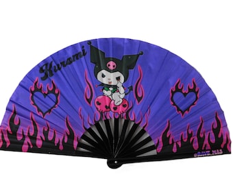 Flammin' Hearts - Large Rave Fan- Festival Accessory -Kawaii