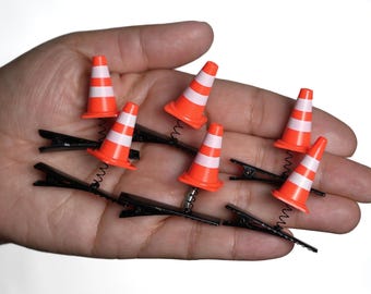 Mini Construction Cones Rave Trinket hairclips set of 6-  Set of 12 - Festival Accessories