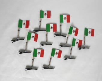 Mexican Flag Hair clip trinket set of 10 - Rave Trinkets sprouts - Festival Accessories-  Mini Hairclips