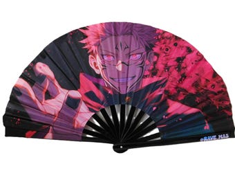 Red Anime Large Rave Fan: Bamboo Ribs