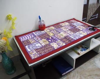 Handmade Khambadiya Patchwork Table Runner : Purple, Gold & Maroon Border, Indian Vintage Table Linen