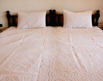 Handmade Cotton Appliqué Bedsheets | Quilted Decorative Bed Cover | Traditional Indian Applique Work