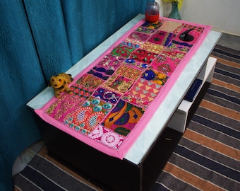 Handcrafted Khambadiya Patchwork Table Runner : 13x36 inches - Bohemian Dining Decor, Indian Vintage Linen,