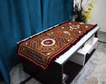 Vintage Royal Heritage Hand-Embroidered Table Runner : Bohemian Dining Decor, Decorative Table Linen