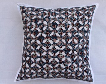 Ajrakh Print Cushion Cover with Cutwork Appliqué & Kantha Embroidery