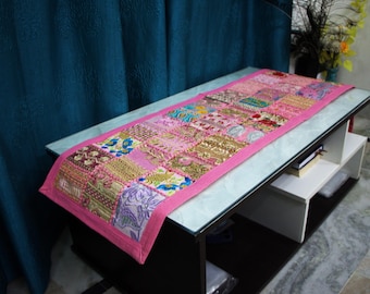 Handmade Khambadiya Patchwork Table Runner : Bohemian Dining Decor, Indian Vintage Table Linen