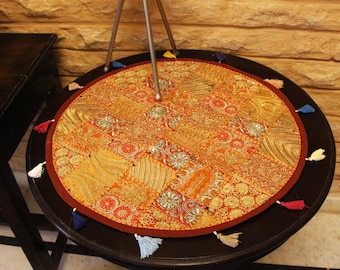 Handmade Patchwork Round Table Runner : 24x24 inches, Bohemian Decor, Cotton Embroidered Table Centerpiece,