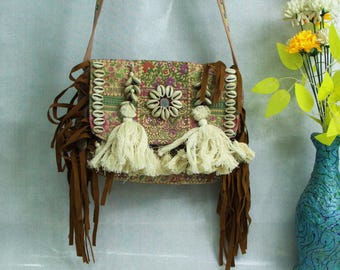 Heritage Royale Handmade Boho Purse with Kodi & Tassel, Indian Embroidered Handbag, Artisan Boho Bag