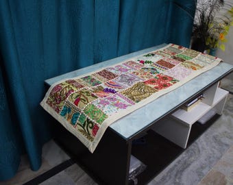 Handmade Khambadiya Patchwork Table Runner : Bohemian Dining Decor, Indian Vintage Table Linen,