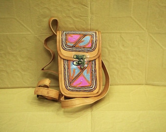 Handcrafted Leather Mini Crossbody Bag, Embroidered Boho Luxe Handbag, Indian Artisan Purse