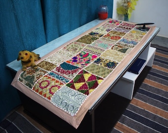 Handcrafted Khambadiya Patchwork Table Runner : Indian Boho Vintage Runner Rug 13x36 Inches