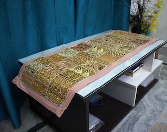 Handmade Khambadiya Patchwork Table Runner : Indian Embroidered Decor, Bohemian Dining Table Linen