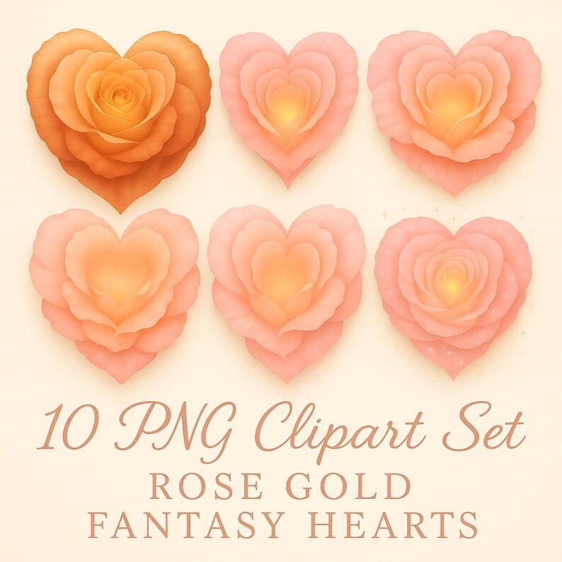 Rose Gold Floral Heart Clipart • 10 PNG Petal Hearts Set - Etsy