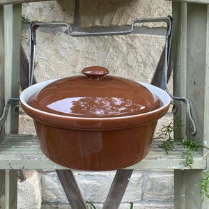 Vintage Hall Oval Casserole Dish with Lid - USA Brown & White Pottery Restaurant Ware