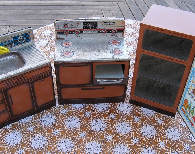 3 Piece Vintage Wolverine Tin Kitchen Set Toy Fridge Stove & | Etsy