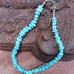 Vintage Turquoise Howlite Necklace - 18” Nugget & Silver