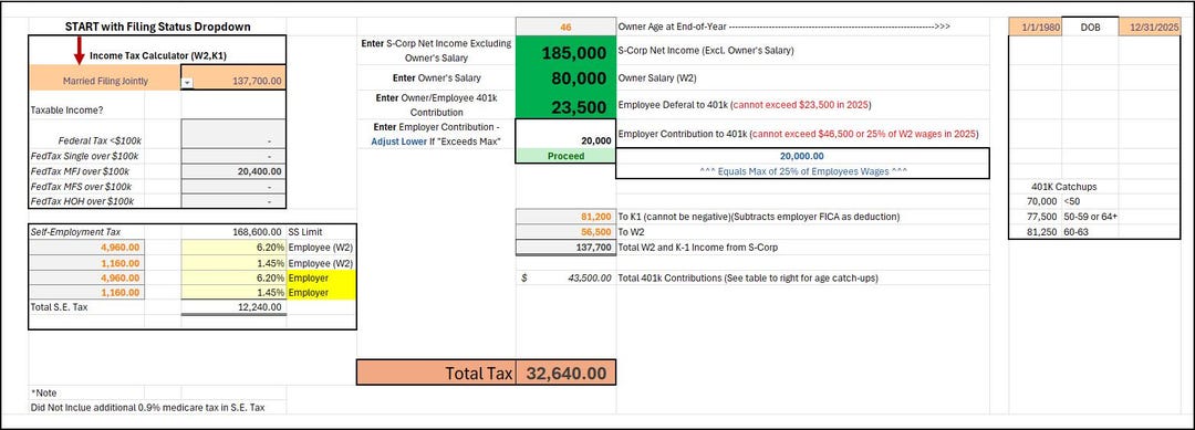 S Corp Income and Deferral Spreadsheet to Estimate Total Taxes - Etsy
