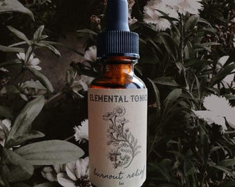Organic Burnout Relief Tonic: Tulsi, Vervain, Chamomile, Ashwagandha (1oz)