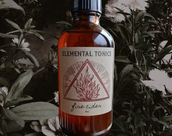 Elemental Tonics Fire Cider: Organic Ginger, Garlic, Cayenne Blend (4 fl oz)