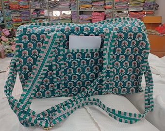 Block Print Cotton Quilted Duffel Bag: Floral Travel Weekender,  Durable Carryall for Gym and Weekend Getaways, Perfect Gift