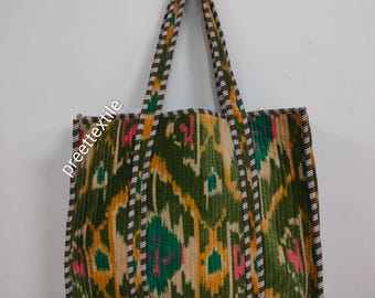Bolsa de terciopelo con estampado Ikat, tela india floral verde, bolsa de terciopelo para tapicería, para acolchar