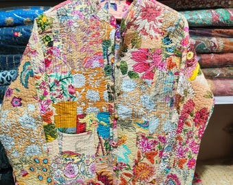 Handmade Patchwork Cotton Quilted Jacket, Reversible Boho Coat For Women And Man