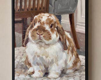 Hand Painted Custom Bunny Oil Painting | 3D Textured Rabbit Portrait from Photo | Personalized Pet Memorial Gift, Cute Animal Wall Art