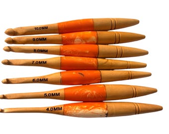 Handmade Wooden Resin Crochet Hook | (Set of 7) Yarn Needles: Size 4mm to 10mm
