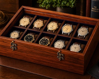 Handmade Rosewood 10-Slot Watch Box: Elegant Jewelry Storage Organizer
