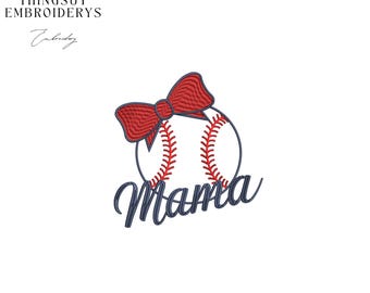 Motif de broderie coquette de maman de baseball, broderie maman sportive, fichier de point de noeud rouge, broderie Machine maman de baseball, conception esprit d'équipe