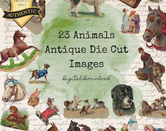 Victorian Animal Die Cuts - 23 Antique Ephemera Images (Digital Download)