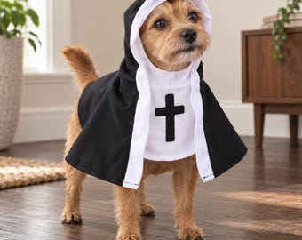 Disfraz de monja para mascotas con capa con capucha y motivo de cruz.