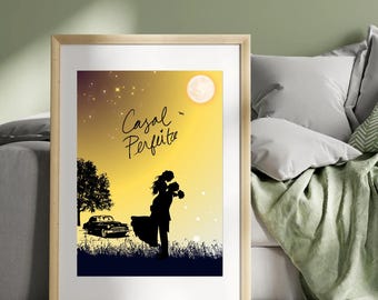 Romantic Couple Wall Art | Wedding Gift Printable | Love Silhouette Poster