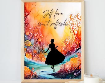 Self Love Art Print: Abstract Silhouette, Inspirational Quote| Minimalist Wall Art