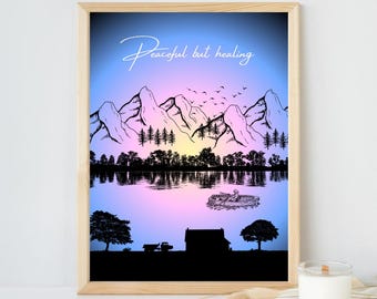 Boho Landscape Art Print | Healing Silhouette Decor| Minimalist Wall Art