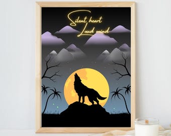 Wolf Art Print | Moonlight Silhouette, Inspirational Quote (PDF Files)