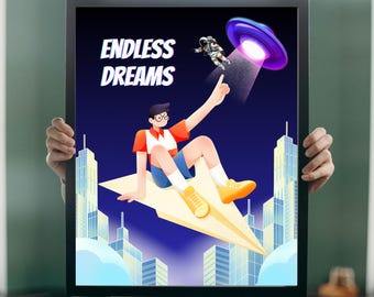 Paper Plane Space Art Print: Inspirational Kids Room Decor (A4 Digital Download)