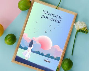 Sunset Lake Art Print: Silence is Powerful, Minimalist Decor (PDF & PNG)