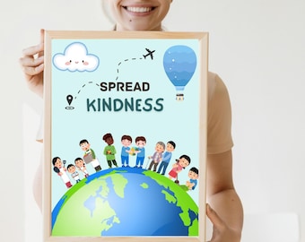 Spread Kindness Cartoon Kids Poster: Positive Classroom Art (Digital Download)