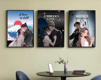 Dark Romance Anime Wall Art Set | Forbidden Love Posters | Mafia Romance Digital Prints | Aesthetic Bedroom Decor (Set of 3)