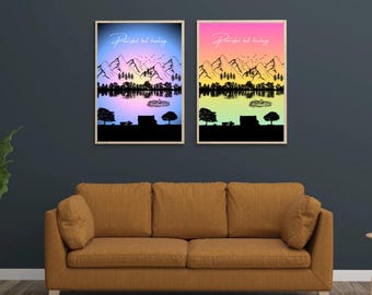 Peaceful but Healing Wall Art Set of 2| Boho Landscape Printable| Minimalist Silhouette Decor