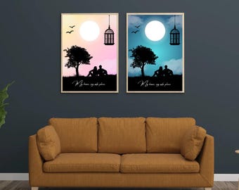 Where Love Feels Like Home Print – Cozy Minimalist Silhouette Wall Art, Romantic Digital Decor