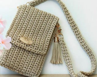 Crochet pattern—LISBON Crochet Crossbody Phone Purse, PDF shopping 1 strap summer Bag, Phone Case, Phone Holder, Tote Bag, Crochet Mini Bag