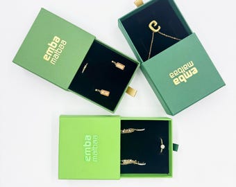 50 Paper Jewelry Boxes with Custom Logo, Drawer Jewelry Box with Ribbon , Bracelet, Necklace, Earring Slid Boxes